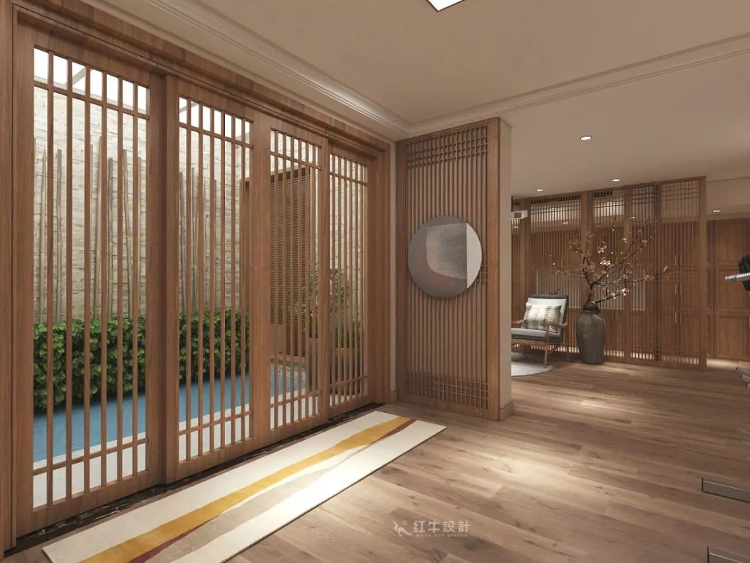 南京大華錦繡時(shí)代160㎡中式風(fēng)格--健身房+家庭影院，這才是向往的生活！03負(fù)一樓設(shè)計(jì)_柵欄式隔斷