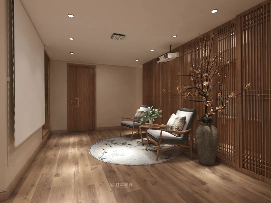 南京大華錦繡時(shí)代160㎡中式風(fēng)格--健身房+家庭影院，這才是向往的生活！05負(fù)一樓設(shè)計(jì)_家庭影院落地花瓶