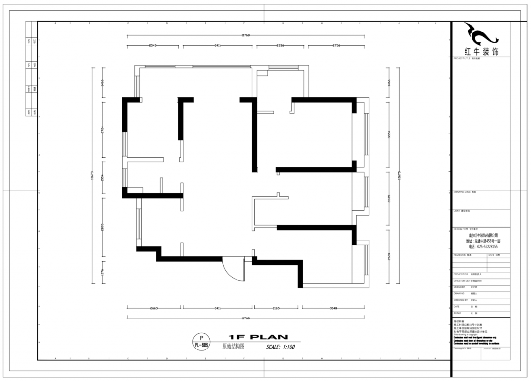 蔡成昊_紅牛設(shè)計(jì)--保利金地貝克115㎡(四房)現(xiàn)代風(fēng)格02戶型分析_原始結(jié)構(gòu)圖