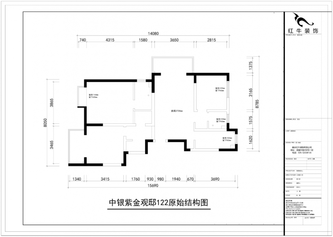 紅牛設(shè)計(jì)--中垠紫金官邸122㎡(E戶型)現(xiàn)代中式02戶型分析_原始結(jié)構(gòu)圖