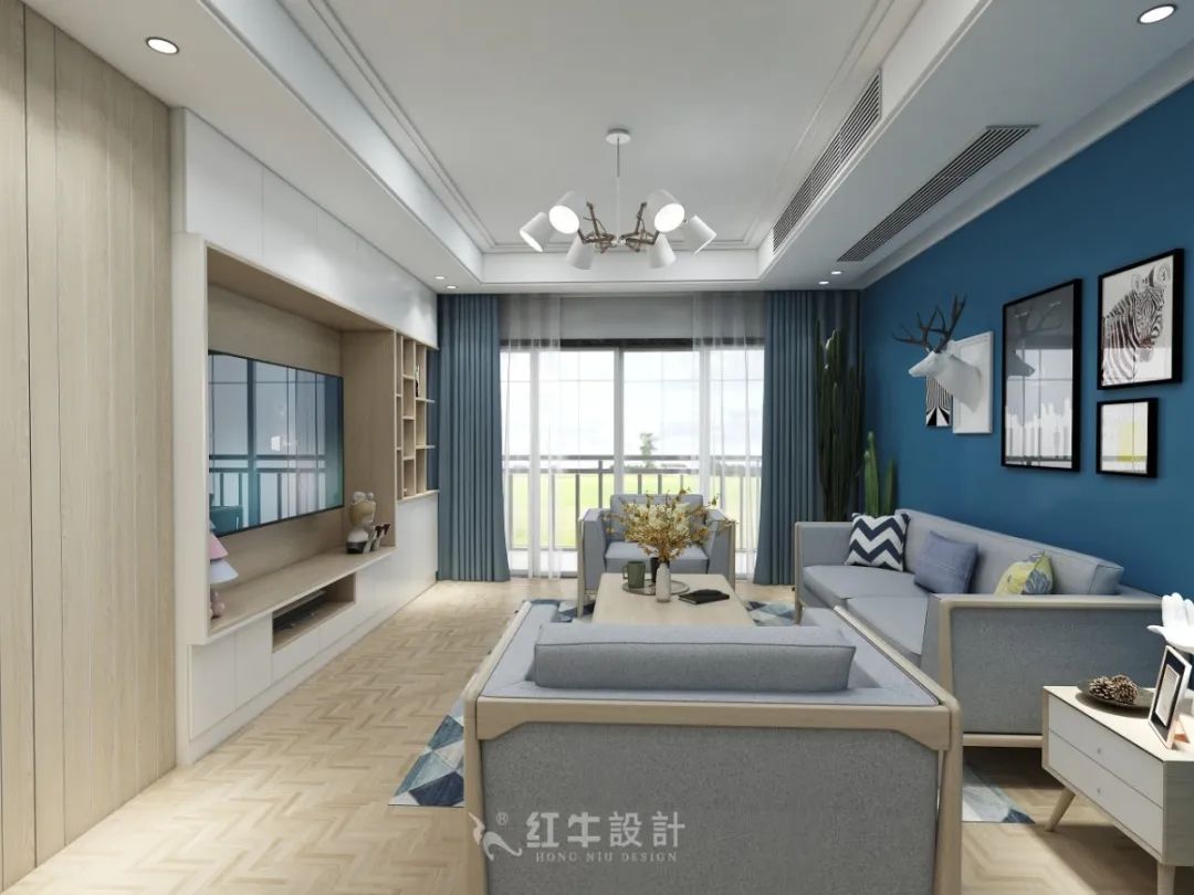余瑋_紅牛設(shè)計--中垠紫金官邸140㎡(G戶型)北歐風(fēng)格06效果圖欣賞_客廳