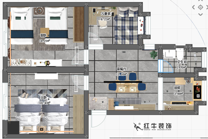 仇美蓉_苜蓿園大街1號49-106(苜蓿園東街1號49-106)-70㎡-北歐風格_彩平圖