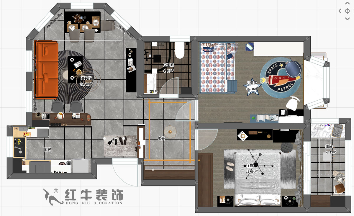趙東星_碧瑤花園14-201-90㎡-現(xiàn)代風格_2室1廳1衛(wèi)(老房翻新)_成品家¥113603_全包11萬00彩平圖