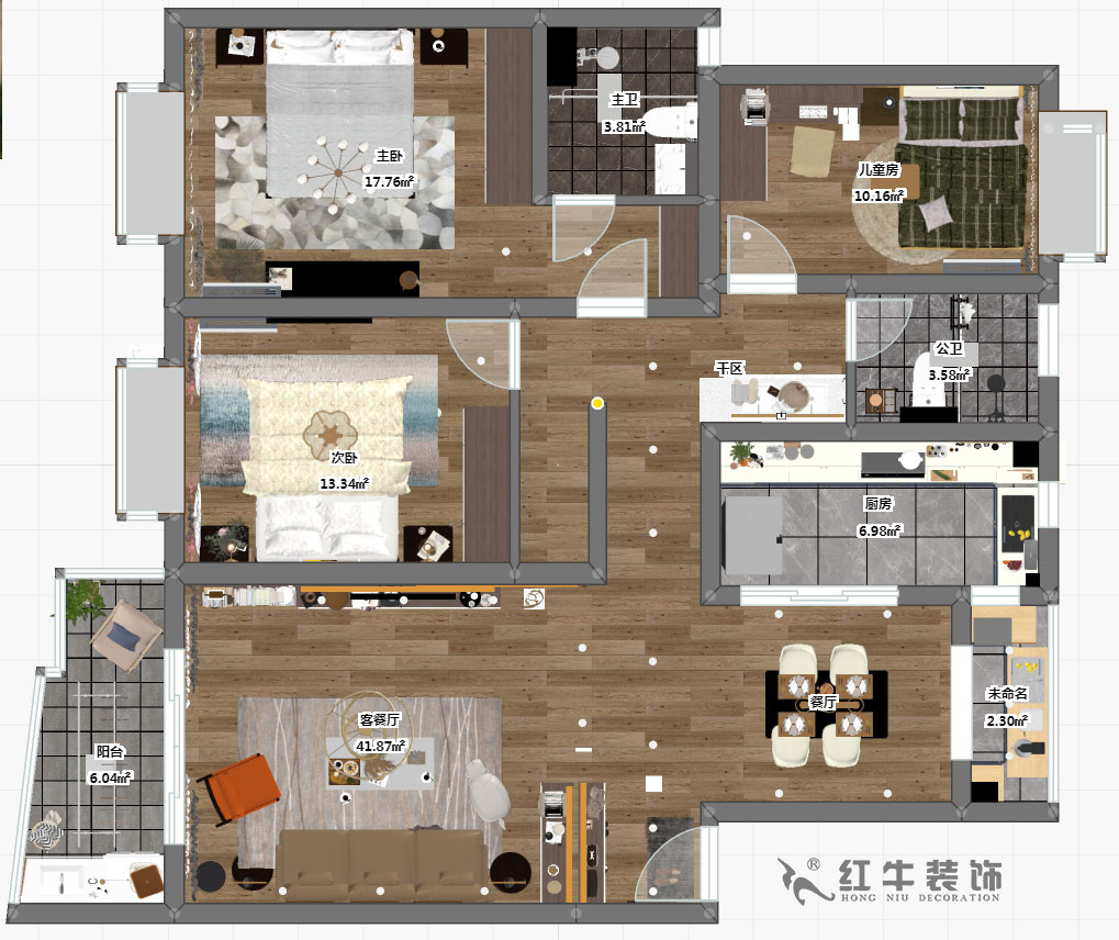 房亮_楓丹白露21-102-125㎡-現(xiàn)代簡約風(fēng)格_3室2廳2衛(wèi)(老房裝修)_定制家¥214554_全包22萬00_03彩平圖