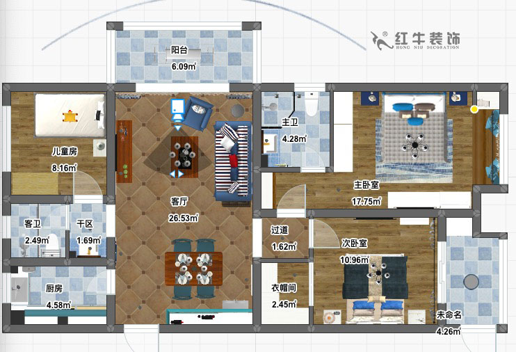 陸利民_碧景山莊6-201-117㎡-地中海風(fēng)格_3室2廳2衛(wèi)(新房裝修)_成品家¥156700_全包15