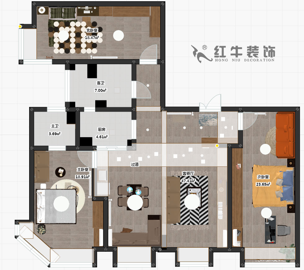 熊皓宇_金輪大廈2301室-170㎡-現(xiàn)代輕奢風格_3室2廳2衛(wèi)(老房翻新)_定制家¥176858_全包30萬00_03彩平圖