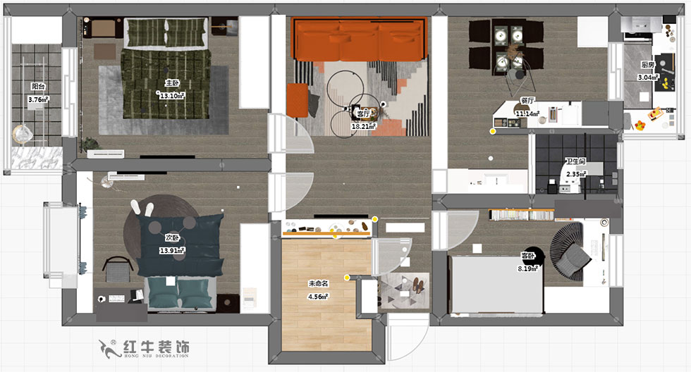 蔡成昊_龍江寶地園9-204-98㎡-現(xiàn)代簡約風格_3室2廳1衛(wèi)(老房裝修)_成品家¥137535_全包13