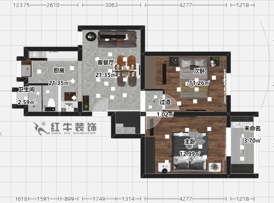 劉曉芳_寧棲園6-2-703-63㎡-現代風格_2室2廳1衛(wèi)(老房裝修)_定制家¥93000_全包9