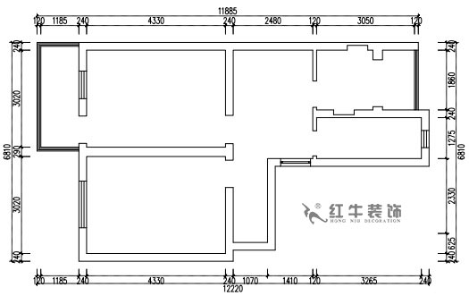 張桐瑋_武定新村41-402-60㎡-簡(jiǎn)歐風(fēng)格_2室1廳1衛(wèi)(老房裝修)_定制家¥83500_全包10萬(wàn)00_01原始結(jié)構(gòu)圖