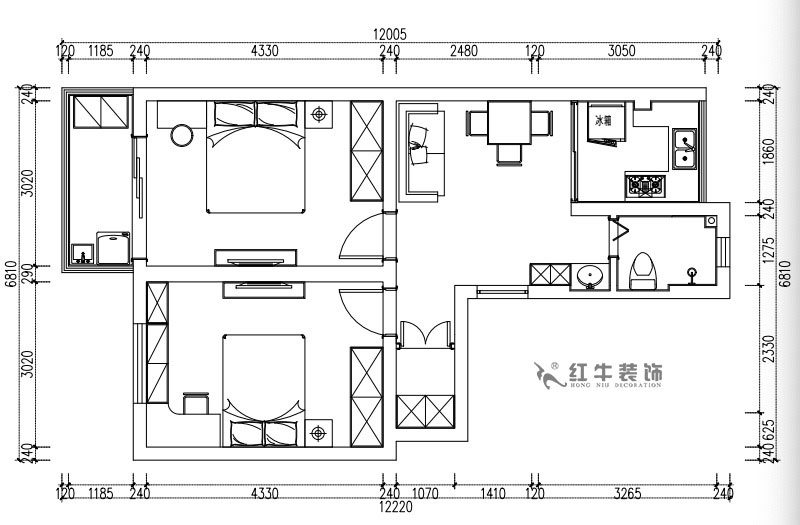 張桐瑋_武定新村41-402-60㎡-簡(jiǎn)歐風(fēng)格_2室1廳1衛(wèi)(老房裝修)_定制家¥83500_全包10萬(wàn)00_02平面布置圖