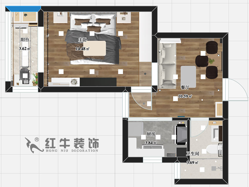 張智猿_銀龍四期11棟2-706-42㎡-現(xiàn)代簡約風格_1室1廳1衛(wèi)(老房裝修)_定制家¥79453_全包8萬00_03彩平圖