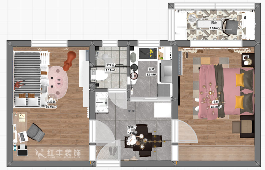 高靈慧|華新巷16-405-55㎡-北歐風(fēng)格|2室1廳2衛(wèi)|老房裝修|定制家¥100000|全包10萬(wàn)|00_03彩平圖