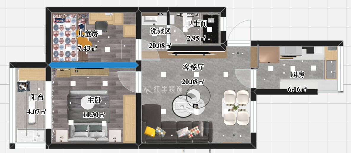 張智猿|銀龍花園1期35-301-60㎡-現(xiàn)代簡(jiǎn)約風(fēng)格|2室1廳1衛(wèi)|老房裝修|定制家¥120000|全包10萬|00_03彩平圖