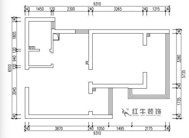 張桐瑋|亞東城2-904-46㎡-現(xiàn)代簡約風格|2室1廳1衛(wèi)|老房裝修|定制家¥80500|全包10萬|00_01原始結構圖