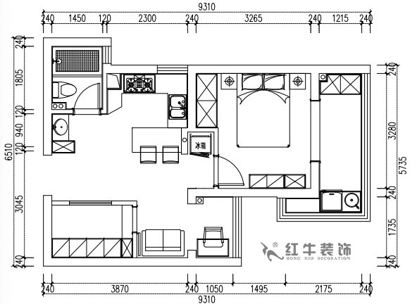張桐瑋|亞東城2-904-46㎡-現(xiàn)代簡約風格|2室1廳1衛(wèi)|老房裝修|定制家¥80500|全包10萬|00_02平面方案圖