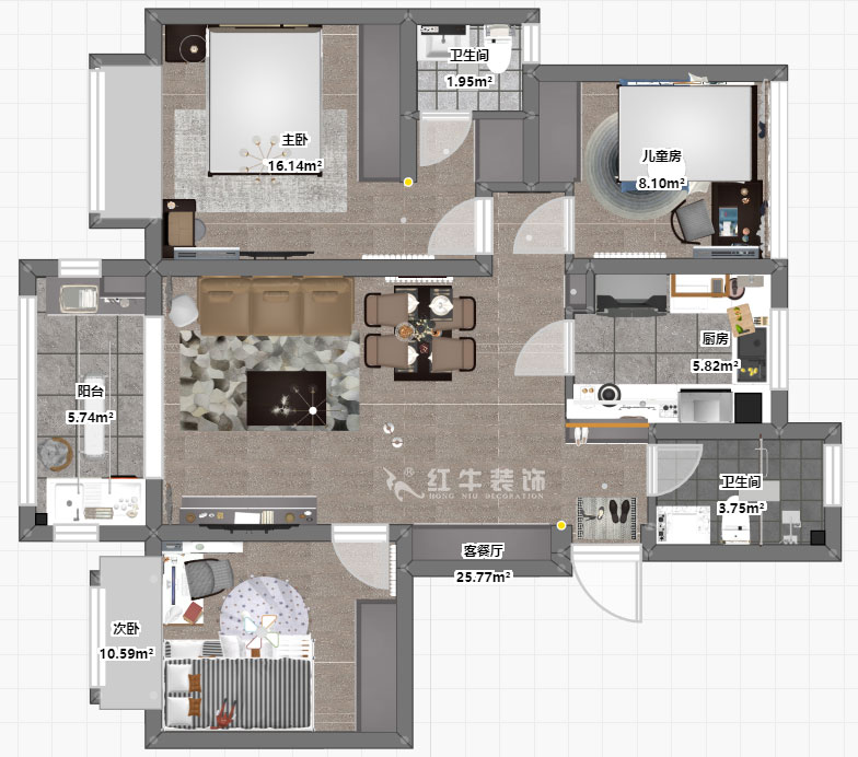 劉萍萍|中南山錦花城10-1-802-97㎡-簡約風格|3室2廳2衛(wèi)|老房裝修|定制家¥132780|全包14萬|00_03彩平圖