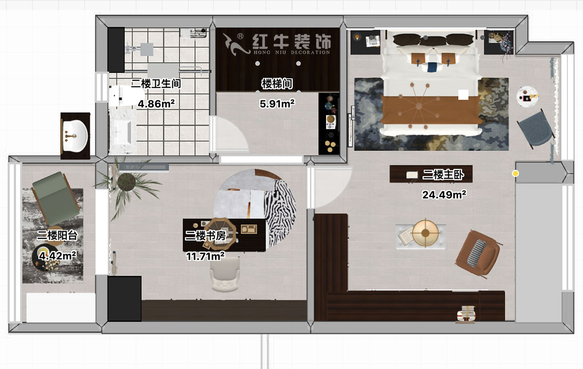 顧娟|仙林首望城5-1102-120㎡-簡美風(fēng)格|3室2廳2衛(wèi)|新房裝修|定制家¥168000|全包18萬|00_09二樓平面彩圖