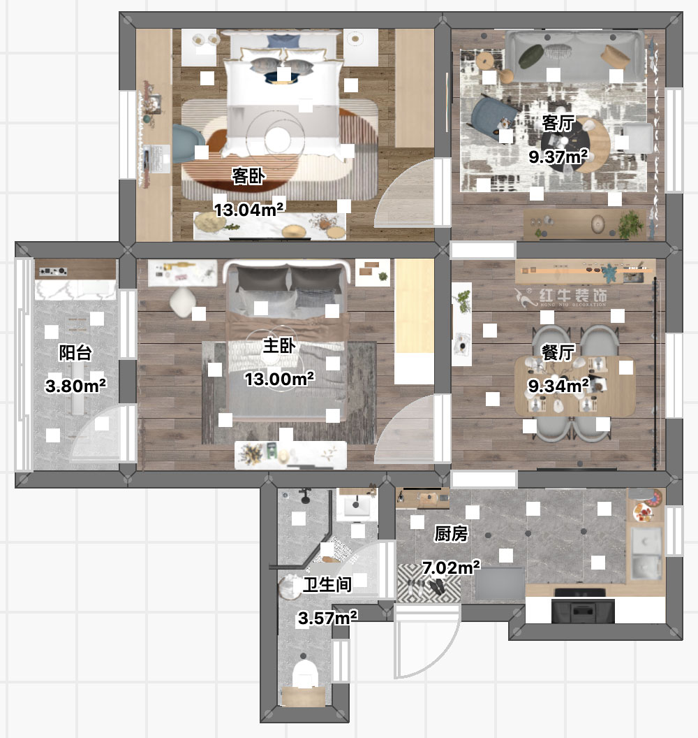 顧娟|鼓樓街3號3-506-70㎡-北歐風(fēng)格|3室2廳1衛(wèi)|舊房裝修|定制家¥110000|全包12萬|00_04平面彩圖