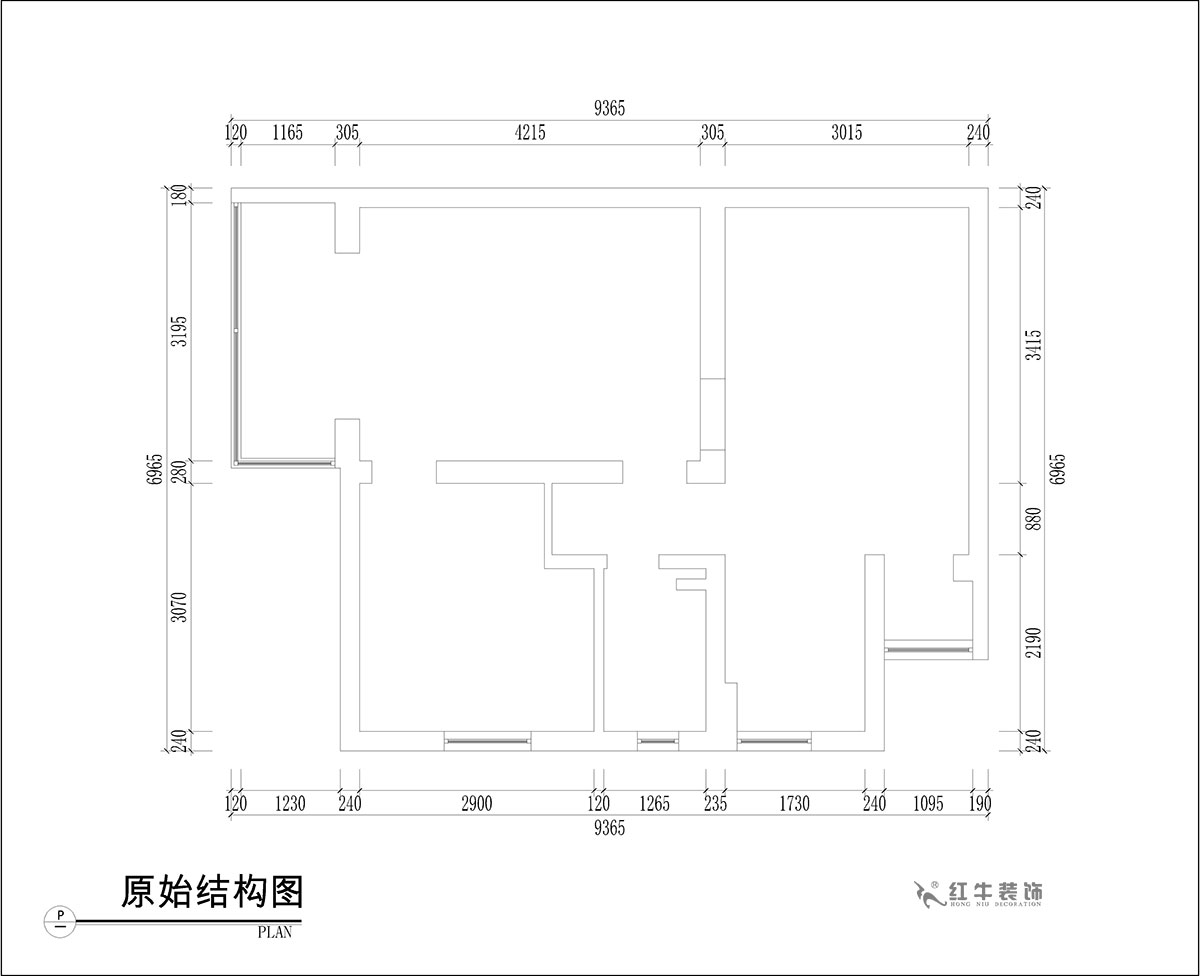 張桐瑋|騰飛園7-104-58㎡-現(xiàn)代簡約風格|2室1廳1衛(wèi)|舊房改造|定制家¥65000|全包10萬|00_01原始結構圖