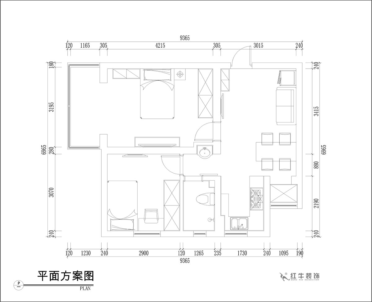 張桐瑋|騰飛園7-104-58㎡-現(xiàn)代簡約風格|2室1廳1衛(wèi)|舊房改造|定制家¥65000|全包10萬|00_02平面方案圖