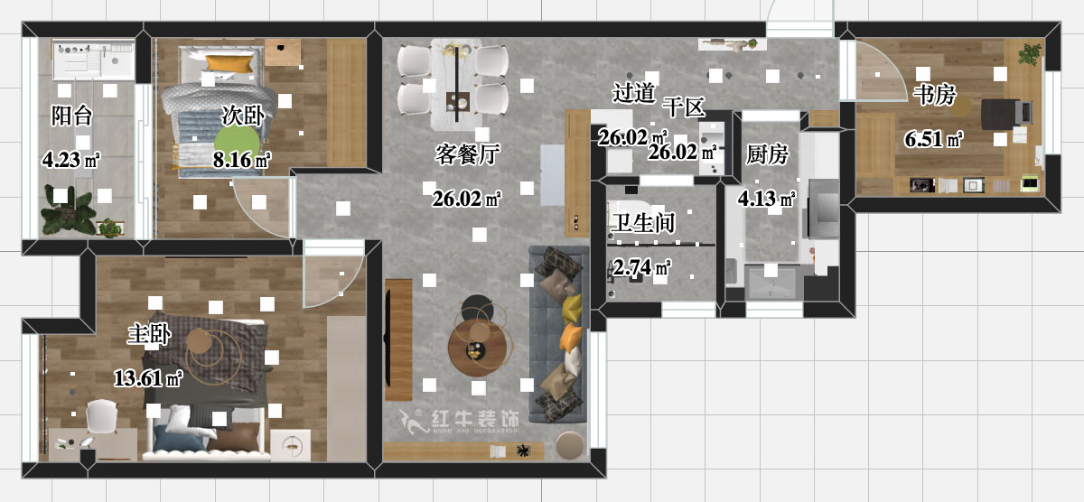 張智猿|紫楊佳園二期22-407-86㎡-北歐風(fēng)格|3室2廳1衛(wèi)|新房裝修|定制家¥108698|全包11萬|00_03平面彩圖