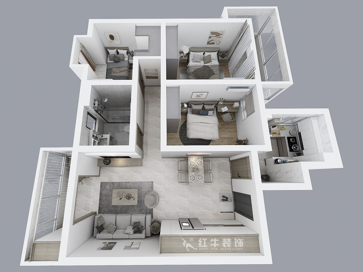陶陽|雙和園2-1401-115㎡-現(xiàn)在簡約風格|3室2廳1衛(wèi)|毛坯房裝修|定制家|全包14萬|00_04鳥瞰圖