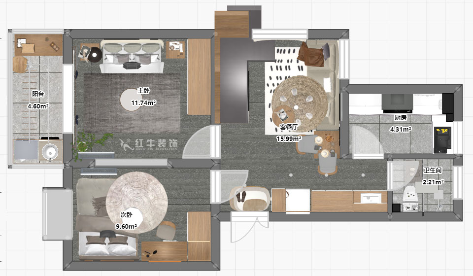 孟憲濤|堯順佳園2期60-606-72㎡-簡約風格|3室1廳1衛(wèi)|新房裝修|定制家|全包11萬|00_03一層平面彩圖