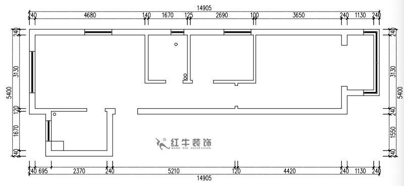 張桐瑋|紫楊佳園29-2101-59㎡-現(xiàn)代簡約風(fēng)格|2室1廳1衛(wèi)|新房裝修|定制家¥89500|全包10萬|00_01原始結(jié)構(gòu)圖