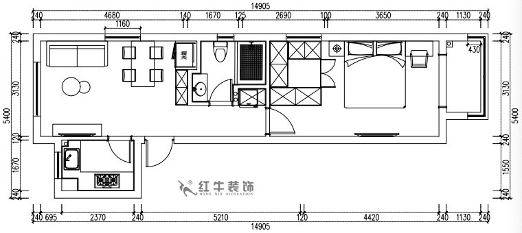 張桐瑋|紫楊佳園29-2101-59㎡-現(xiàn)代簡約風(fēng)格|2室1廳1衛(wèi)|新房裝修|定制家¥89500|全包10萬|00_02平面方案圖