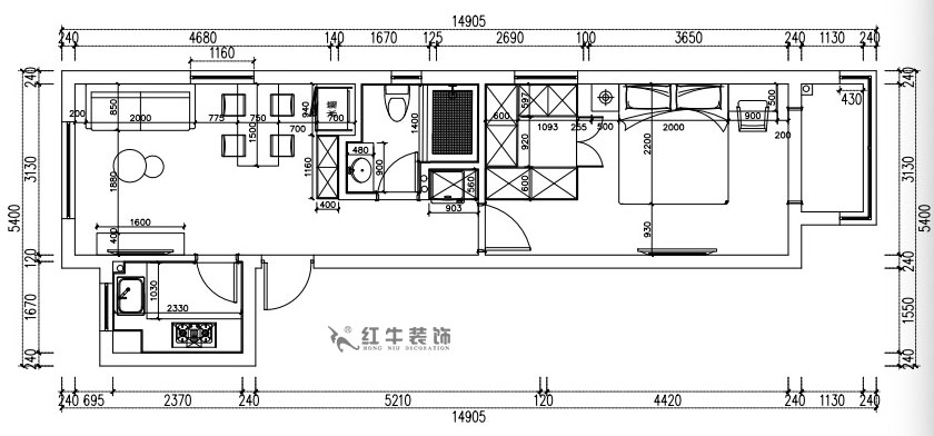 張桐瑋|紫楊佳園29-2101-59㎡-現(xiàn)代簡約風(fēng)格|2室1廳1衛(wèi)|新房裝修|定制家¥89500|全包10萬|00_03平面尺寸圖