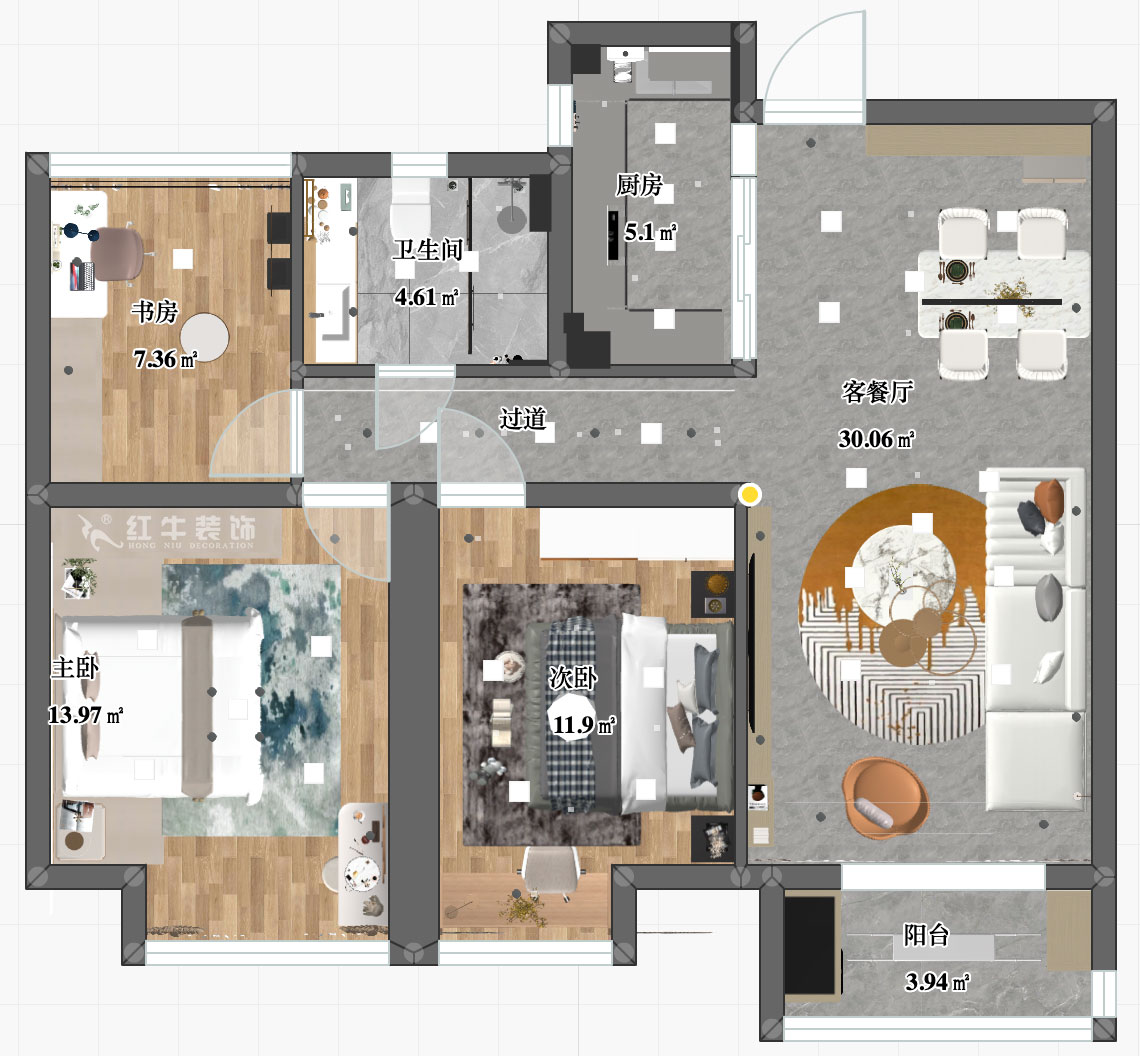 張智猿|紫峰公館1-2棟1006-88㎡-現(xiàn)代風(fēng)格|3室1廳1衛(wèi)|老房裝修|定制家¥122000|全包11萬|00_03平面彩圖
