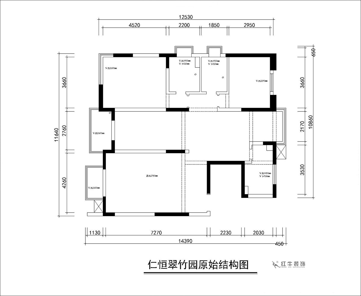 朱彥|仁恒翠竹園26-204-130㎡-簡(jiǎn)約風(fēng)格|3室2廳2衛(wèi)|老房裝修|定制家|全包20萬(wàn)|00_01原始結(jié)構(gòu)圖
