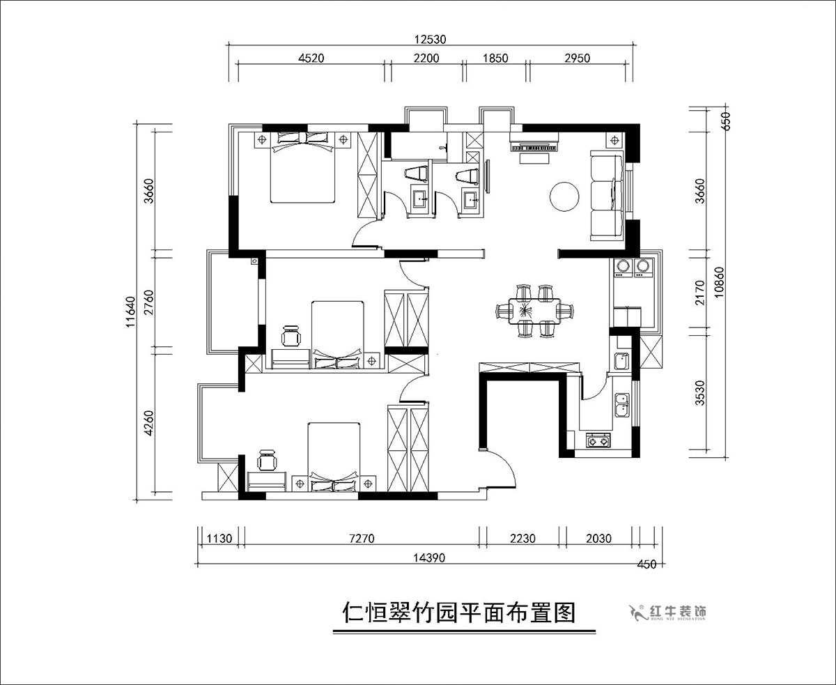朱彥|仁恒翠竹園26-204-130㎡-簡(jiǎn)約風(fēng)格|3室2廳2衛(wèi)|老房裝修|定制家|全包20萬(wàn)|00_02平面布置圖