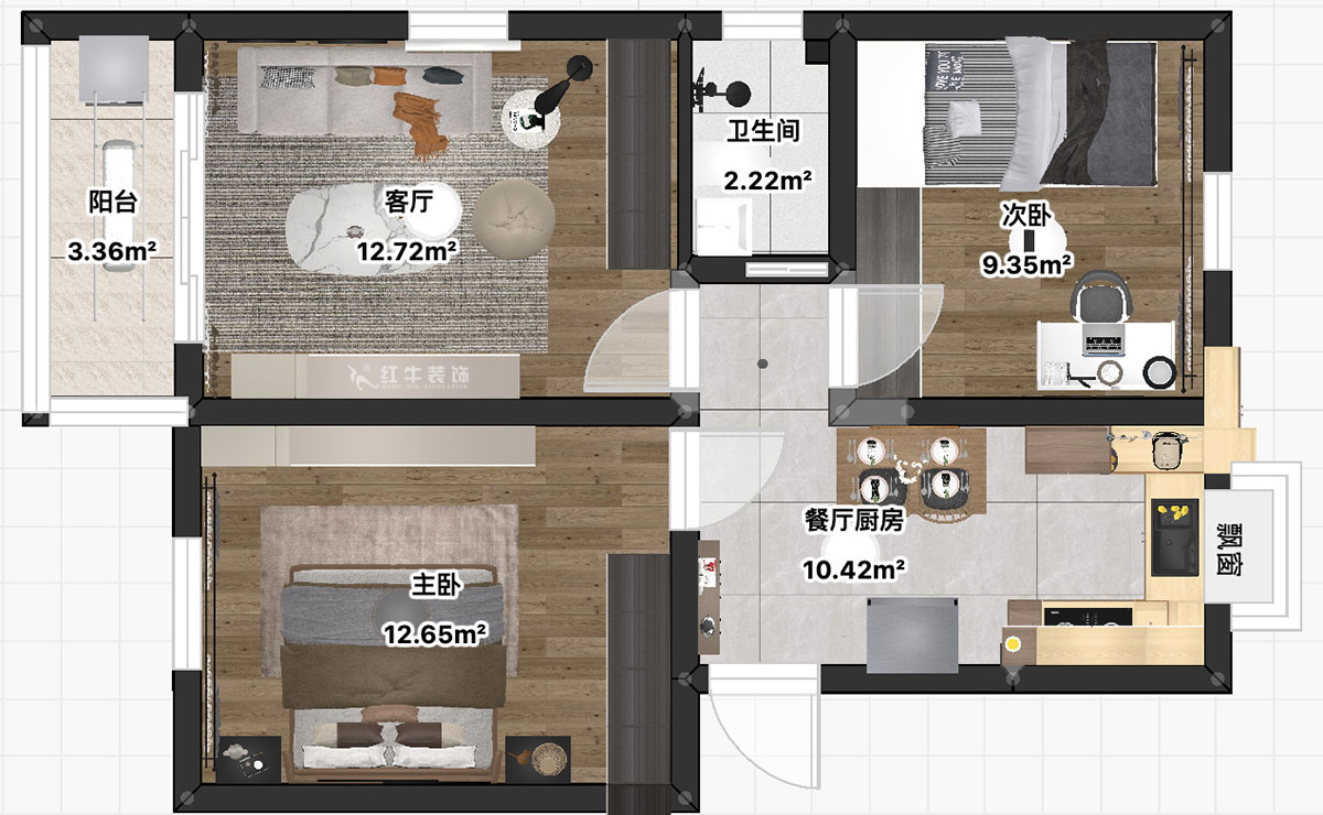 朱彥|普德村118號(hào)4-406-65㎡-簡約風(fēng)格|2室2廳1衛(wèi)|老房裝修|定制家|全包11萬|00_03平面彩圖
