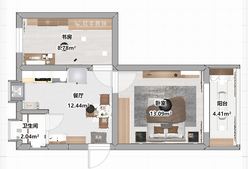 劉曉芳|隨園10號(hào)2-501-51㎡-現(xiàn)代簡約風(fēng)格|2室1廳1衛(wèi)|老房裝修|定制家¥86990|全包8