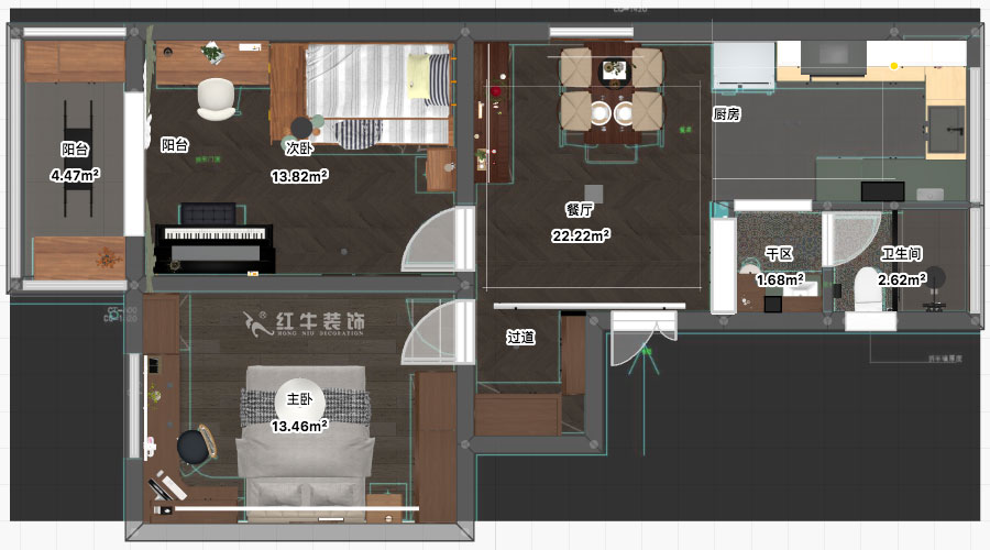 孟憲濤|寧夏路18號3-204-70㎡-現(xiàn)代風(fēng)格|2室2廳1衛(wèi)|老房裝修|定制家|全包12萬|00_03平面彩圖