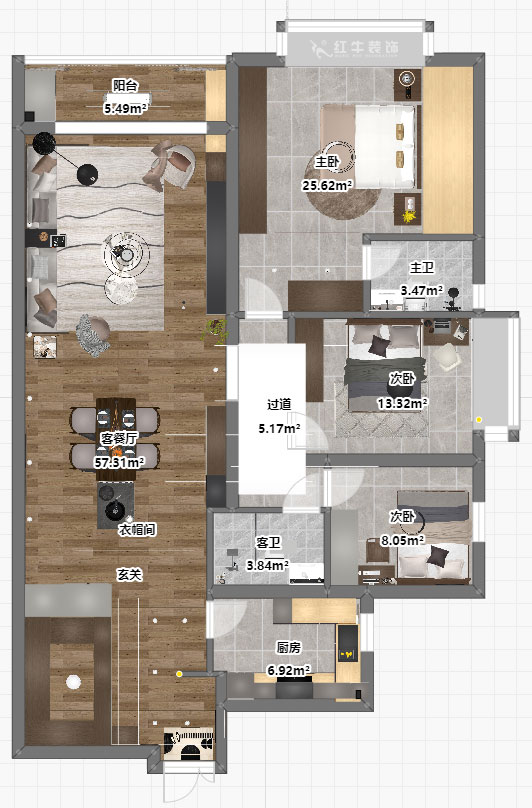 吳波|京隆名爵府3-1107-165㎡-現(xiàn)代風(fēng)格|3室2廳2衛(wèi)|新房裝修|定制家|全包21萬(wàn)|00_04平面彩圖