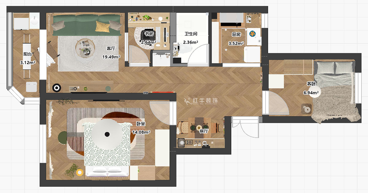 朱明琪|評事街137號3-402-71㎡-原木風(fēng)格|3室2廳1衛(wèi)|老房改造|定制家|全包11萬|00_03平面彩圖