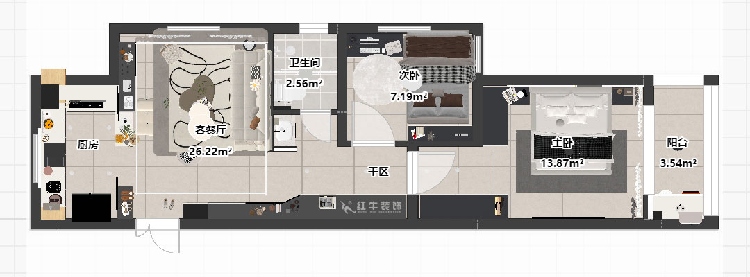 劉曉芳|觀泓雅苑A7-3001-75㎡-奶油極簡風(fēng)格|2室1廳1衛(wèi)|新房裝修|定制家|全包11