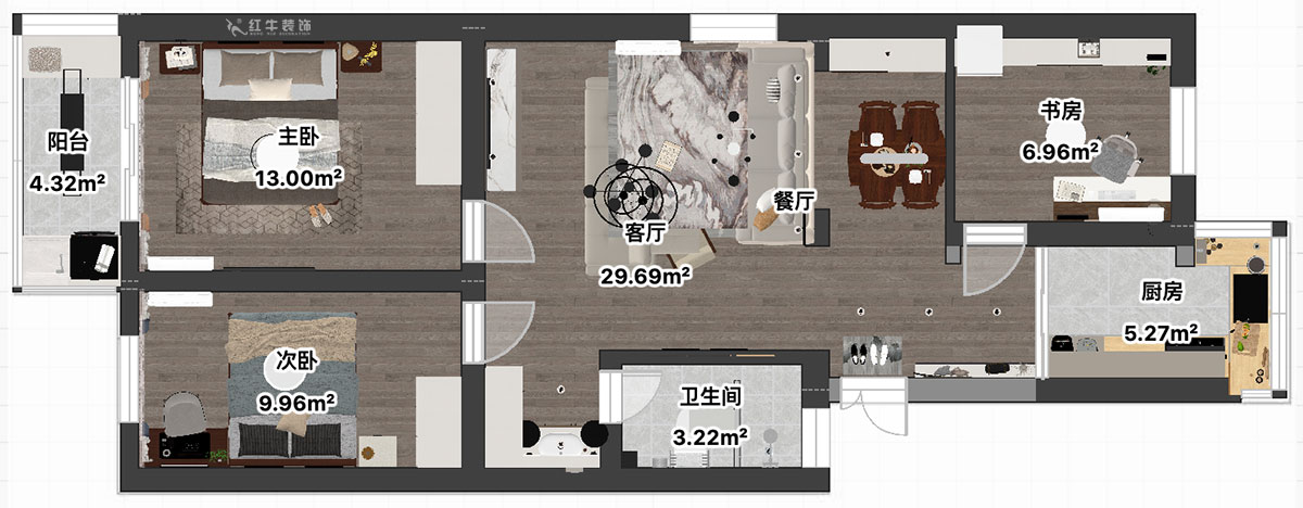 吳波|寧工新寓一村44-502-90㎡-現(xiàn)代簡約風(fēng)格|3室2廳1衛(wèi)|舊房裝修|定制家|全包12萬|00_04平面彩圖