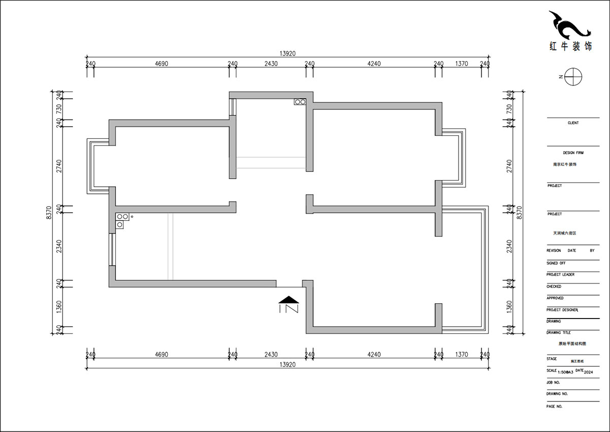 朱明琪|天潤城六街區(qū)30-103-85㎡-原木風格|2室1廳1衛(wèi)|老房裝修|定制家|全包11萬|00_01原始結構圖