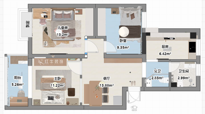 劉曉芳|江南明珠33-3-306-84㎡-奶油風(fēng)格|3室2廳1衛(wèi)|老房裝修|定制家|全包10