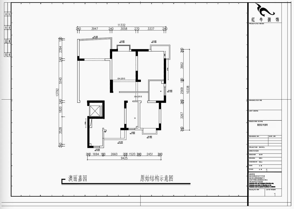 魏利利|澳麗嘉園6-1004-128㎡-現(xiàn)代中古風(fēng)|3室2廳2衛(wèi)|老房改造|定制家|全包17萬(wàn)|00_01原始結(jié)構(gòu)示意圖