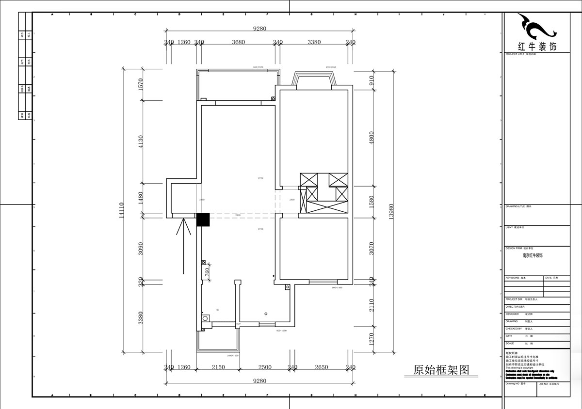 蔣?。汩坷?-2-902-100㎡-現(xiàn)代簡約風(fēng)格｜2室2廳1衛(wèi)｜老房裝修｜定制家｜全包14萬｜00_01原始框架圖