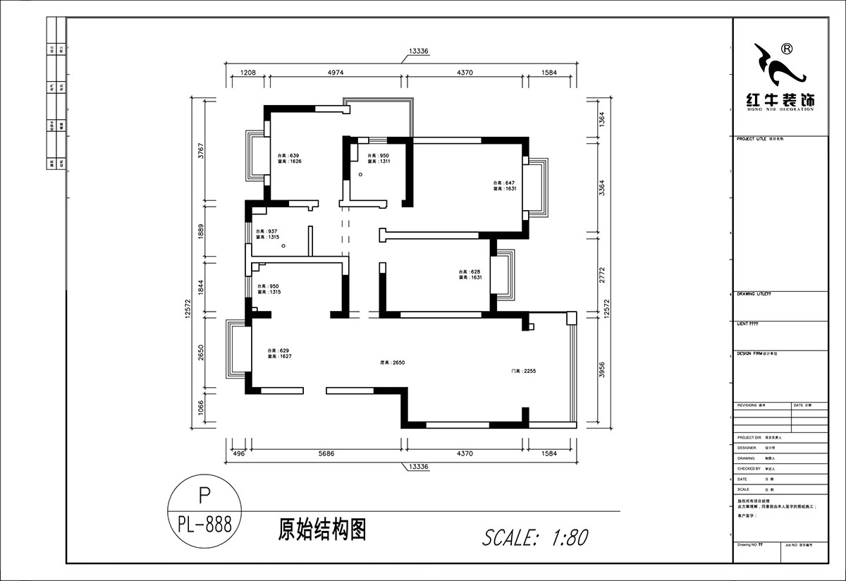 顧娟|挪威森林13-501-125㎡-中古風|3室2廳2衛(wèi)|舊房裝修|定制家|全包17萬|00_01原始結(jié)構圖